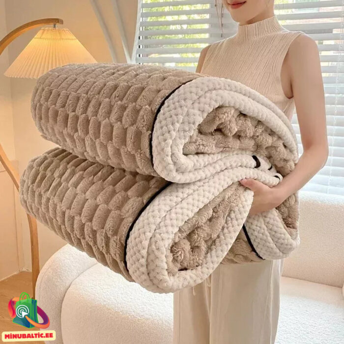 Minkšta aksominė vilnonė antklodė 180×200 (rudas) - Image 2