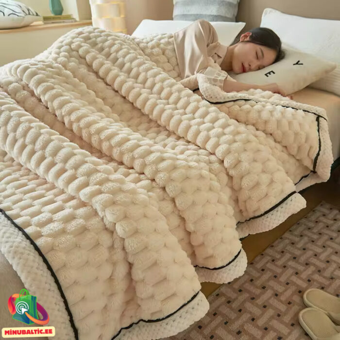 Minkšta aksominė vilnonė antklodė 200×230 (baltas) - Image 2