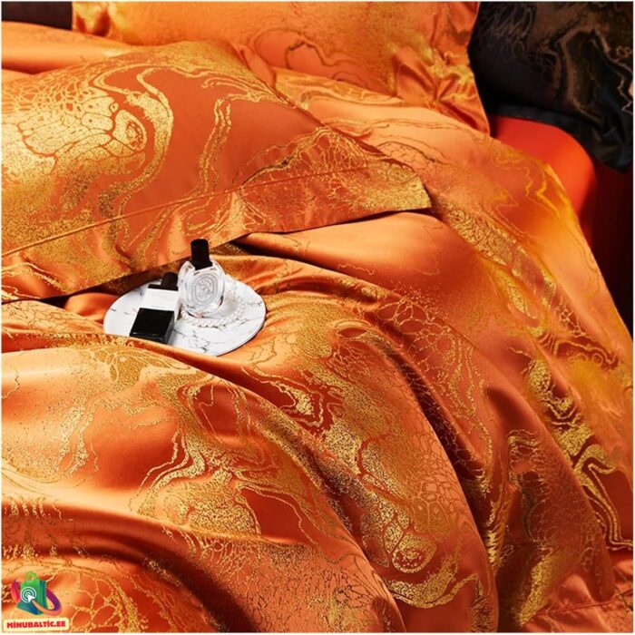Marmor mustriga luksuslik Jacquard voodipesukomplekt (12) Marmora raksta luksusa žakarda gultas veļas komplekts | Bronza - Image 5