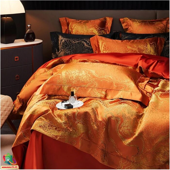 Marmor mustriga luksuslik Jacquard voodipesukomplekt (13) Marmora raksta luksusa žakarda gultas veļas komplekts | Bronza - Image 3