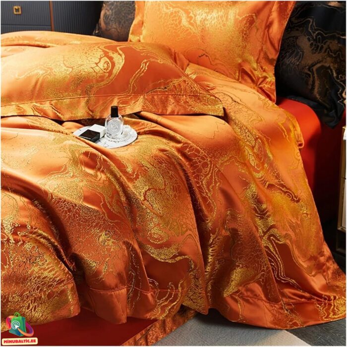 Marmor mustriga luksuslik Jacquard voodipesukomplekt (14) Marmora raksta luksusa žakarda gultas veļas komplekts | Bronza - Image 2