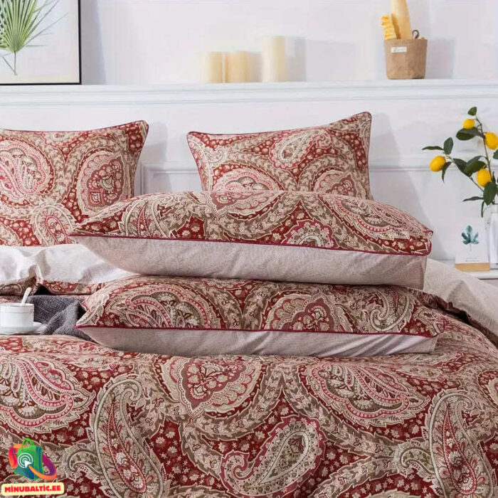 Aukščiausios kokybės Egiptietiškos medvilnės patalynės komplektas | Raudonasis paisley - Image 4