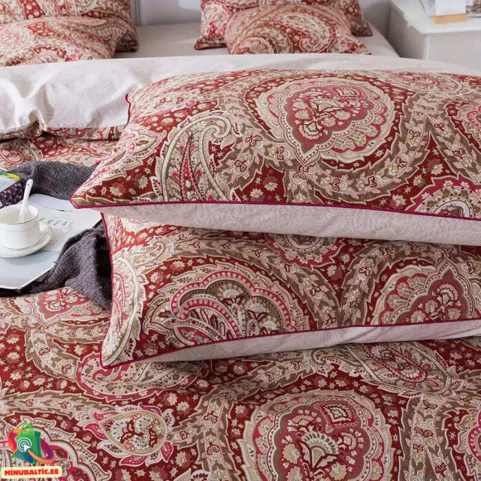 Aukščiausios kokybės Egiptietiškos medvilnės patalynės komplektas | Raudonasis paisley - Image 3