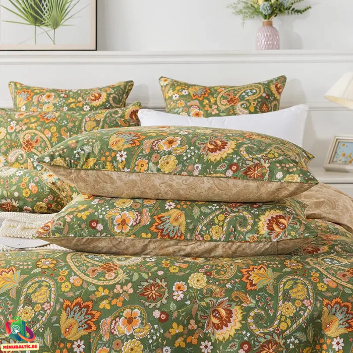 Premium Ēģiptes kokvilnas gultas veļas komplekts | Zaļā paisley - Image 2